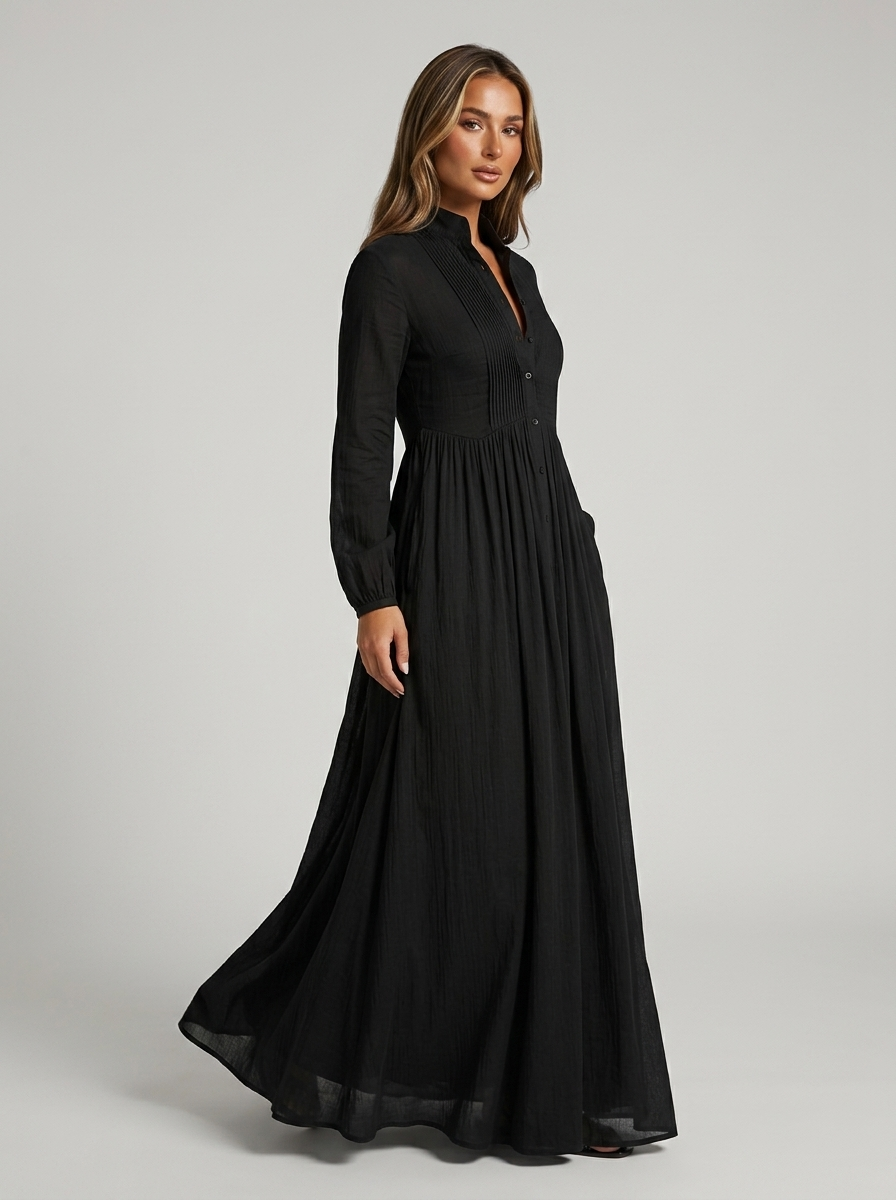 Women’s Button Front Maxi Dress – Long Sleeve Summer Dress