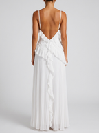 Women’s Pleated Halter Maxi Dress – Ruffle Wedding Guest Dress