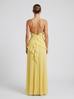 Women’s Pleated Halter Maxi Dress – Ruffle Wedding Guest Dress
