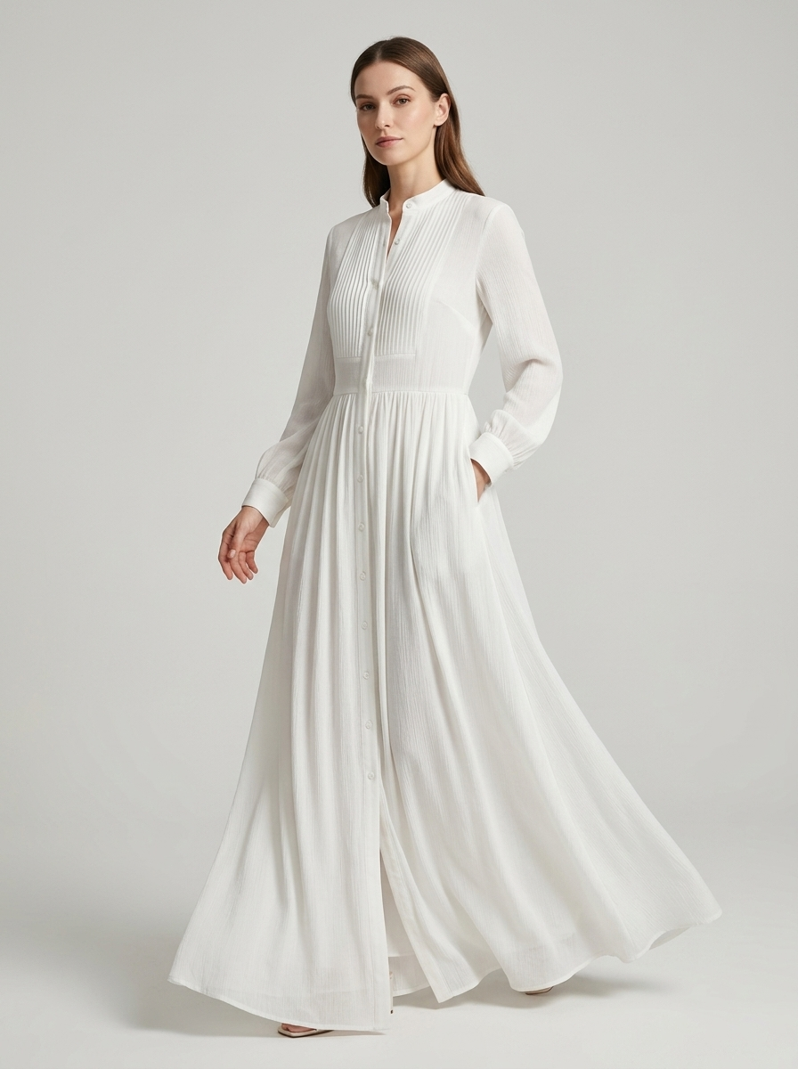 Women’s Button Front Maxi Dress – Long Sleeve Summer Dress