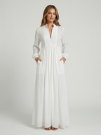 Women’s Button Front Maxi Dress – Long Sleeve Summer Dress