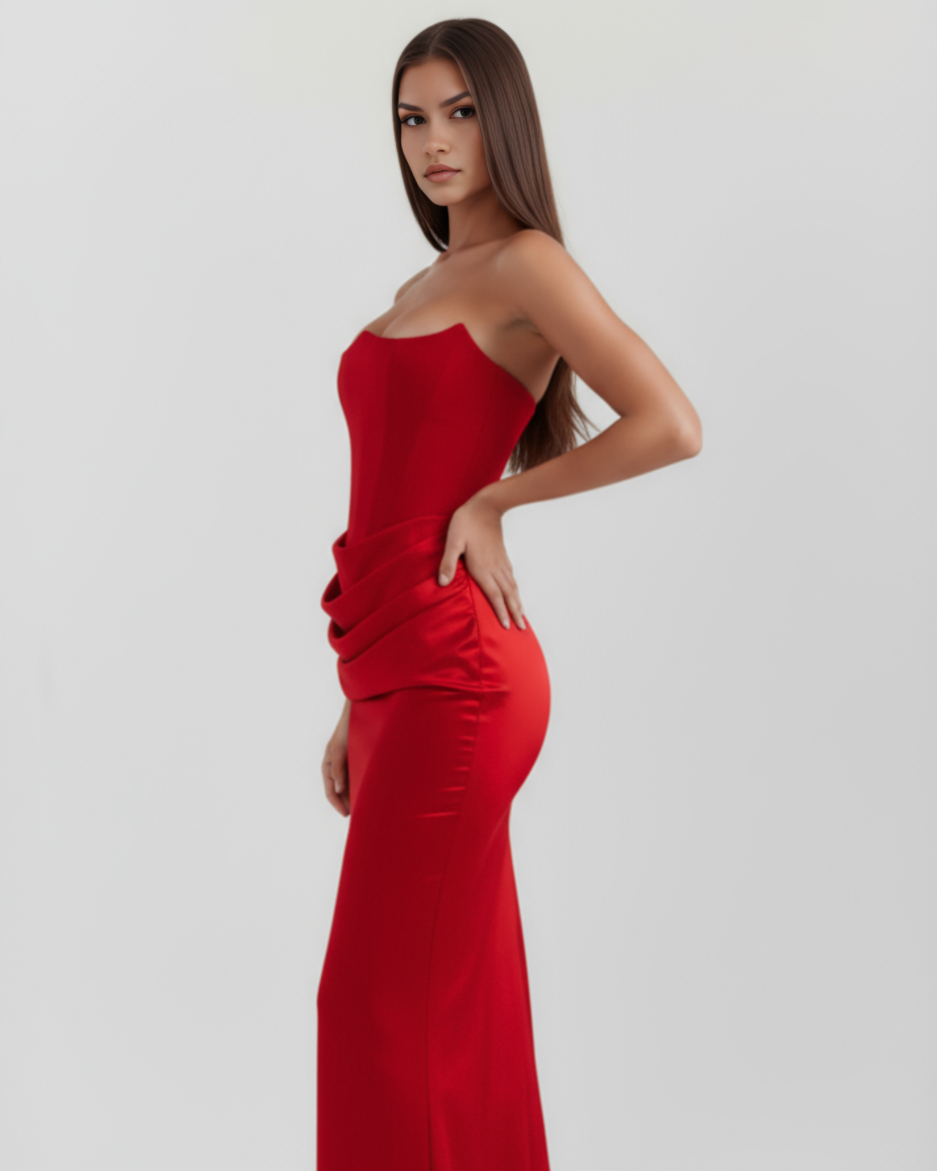 Women’s Strapless Corset Maxi Dress with Ruched Detail