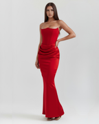 Women’s Strapless Corset Maxi Dress with Ruched Detail