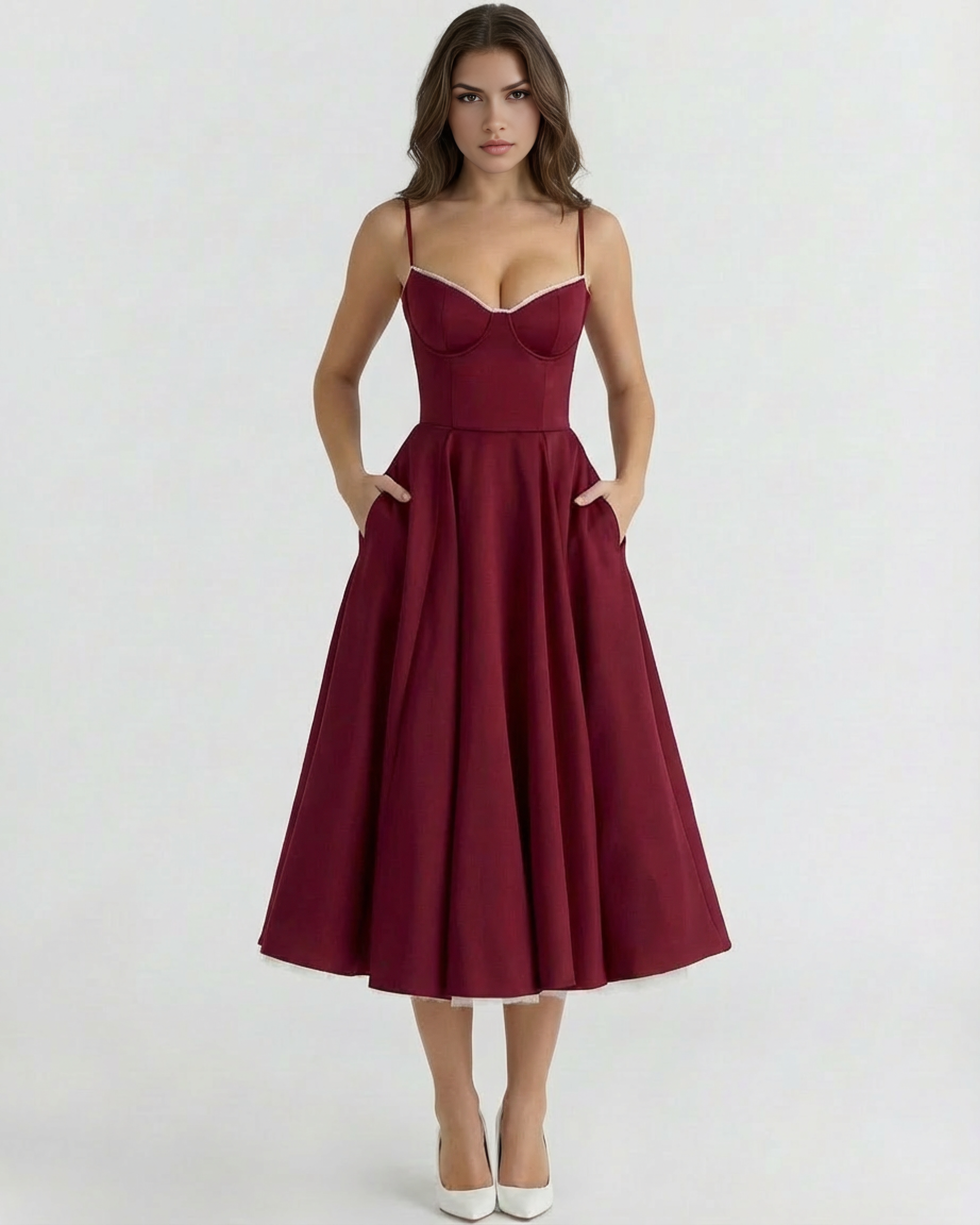 Women’s Corset Midi Dress with Tulle Skirt