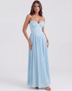 Women’s Strapless Pleated Maxi Dress with Corset Bodice