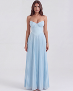 Women’s Strapless Pleated Maxi Dress with Corset Bodice