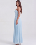 Women’s Strapless Pleated Maxi Dress with Corset Bodice