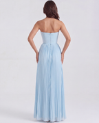 Women’s Strapless Pleated Maxi Dress with Corset Bodice