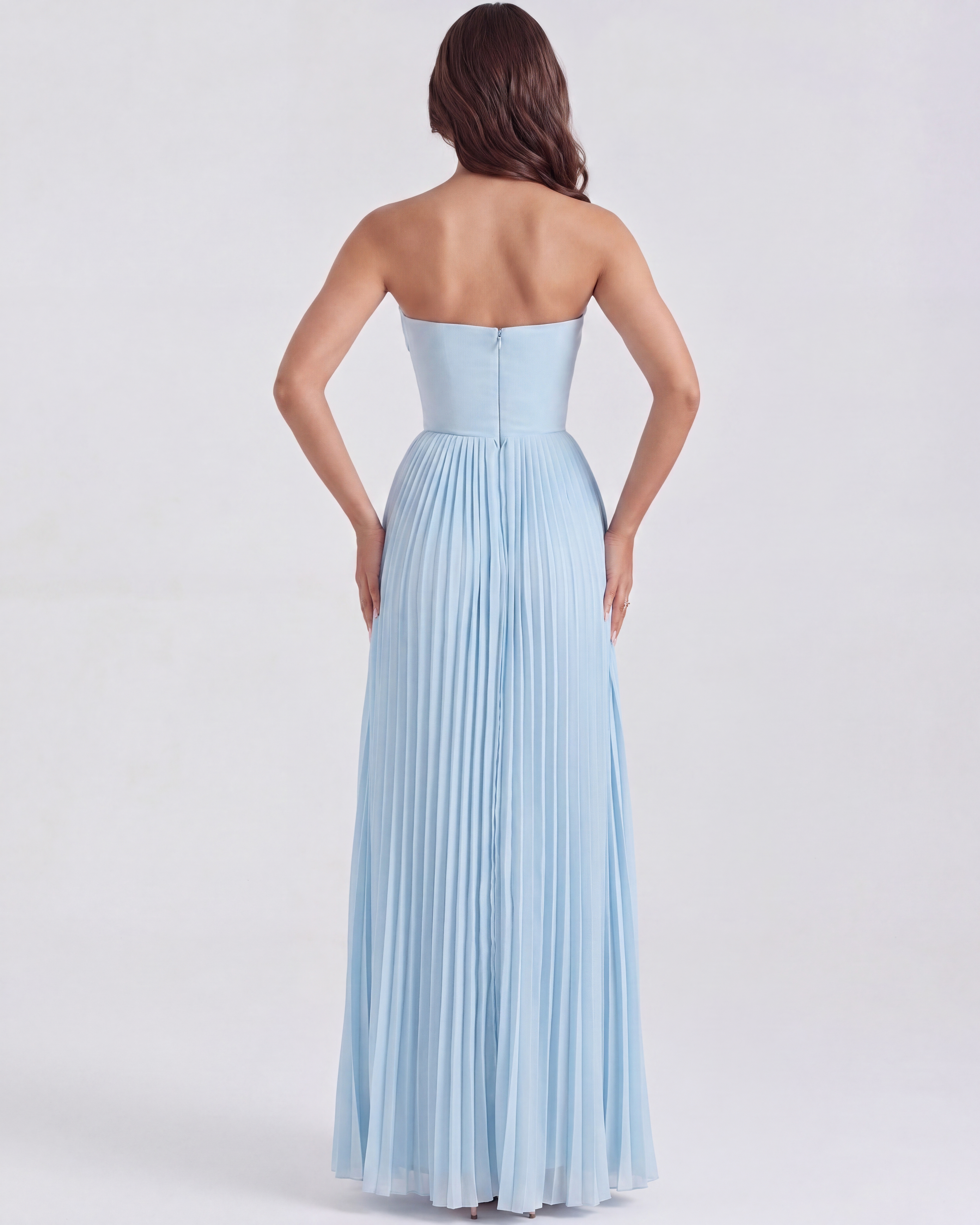 Women’s Strapless Pleated Maxi Dress with Corset Bodice