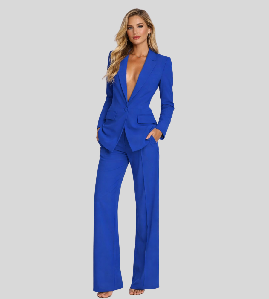 Women's Tailored Blazer & Wide Leg Trouser Suit Set