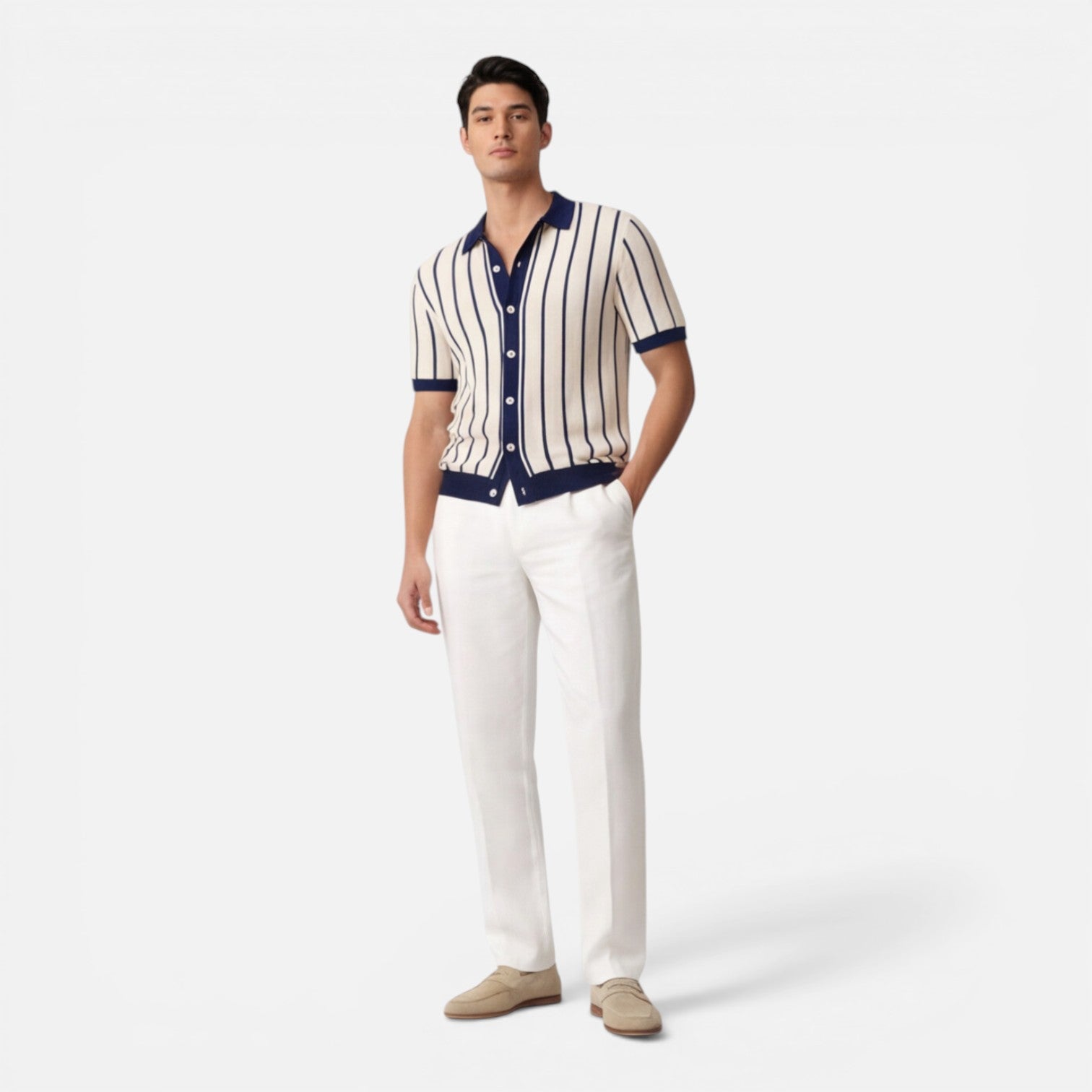 Felorro | Men’s Striped Knit Polo Shirt Lightweight Summer Classic Fit