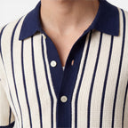 Felorro | Men’s Striped Knit Polo Shirt Lightweight Summer Classic Fit