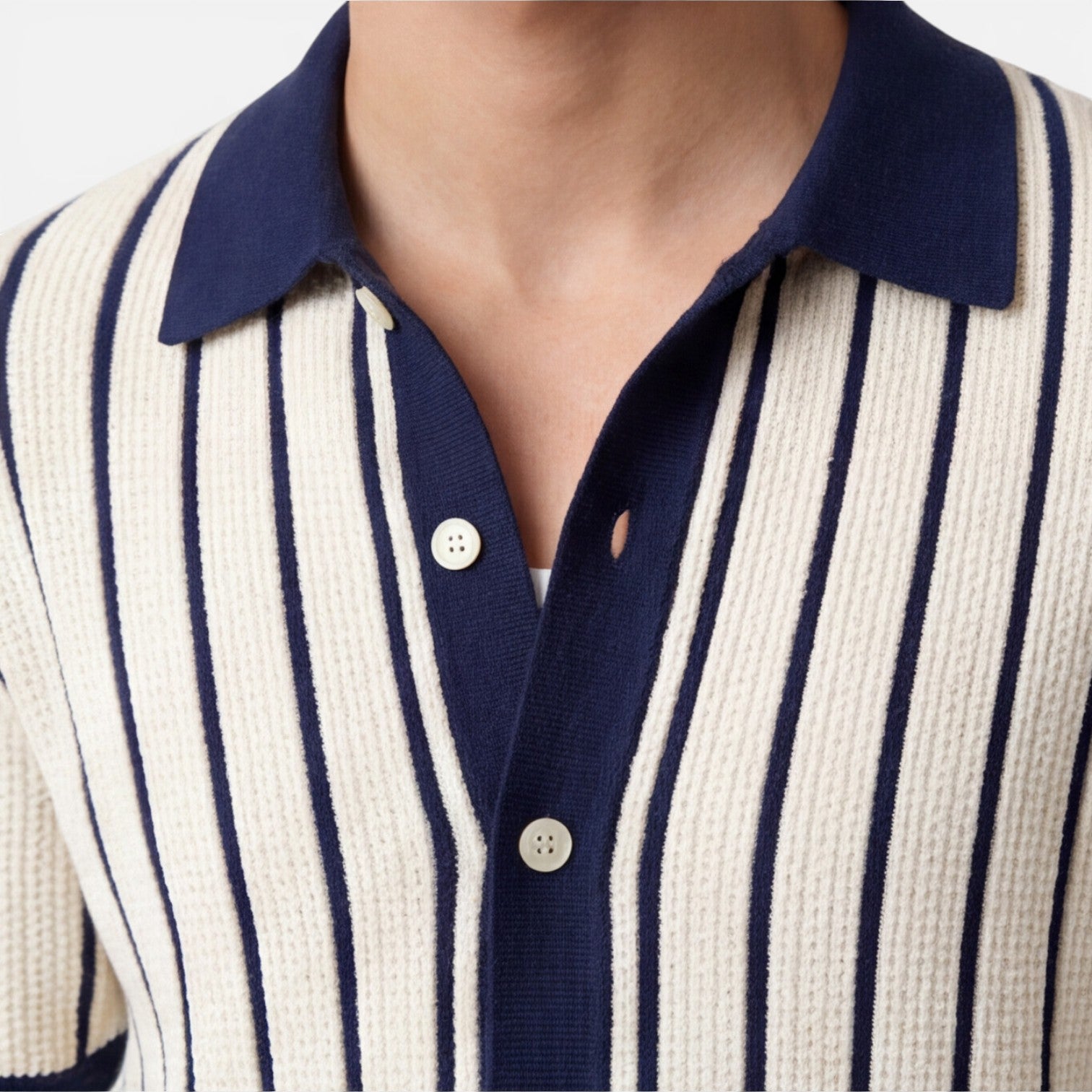 Felorro | Men’s Striped Knit Polo Shirt Lightweight Summer Classic Fit