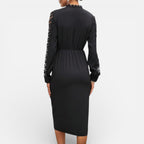 Felorro | Women’s Black Midi Dress Lace Sleeves Elegant Slim Fit