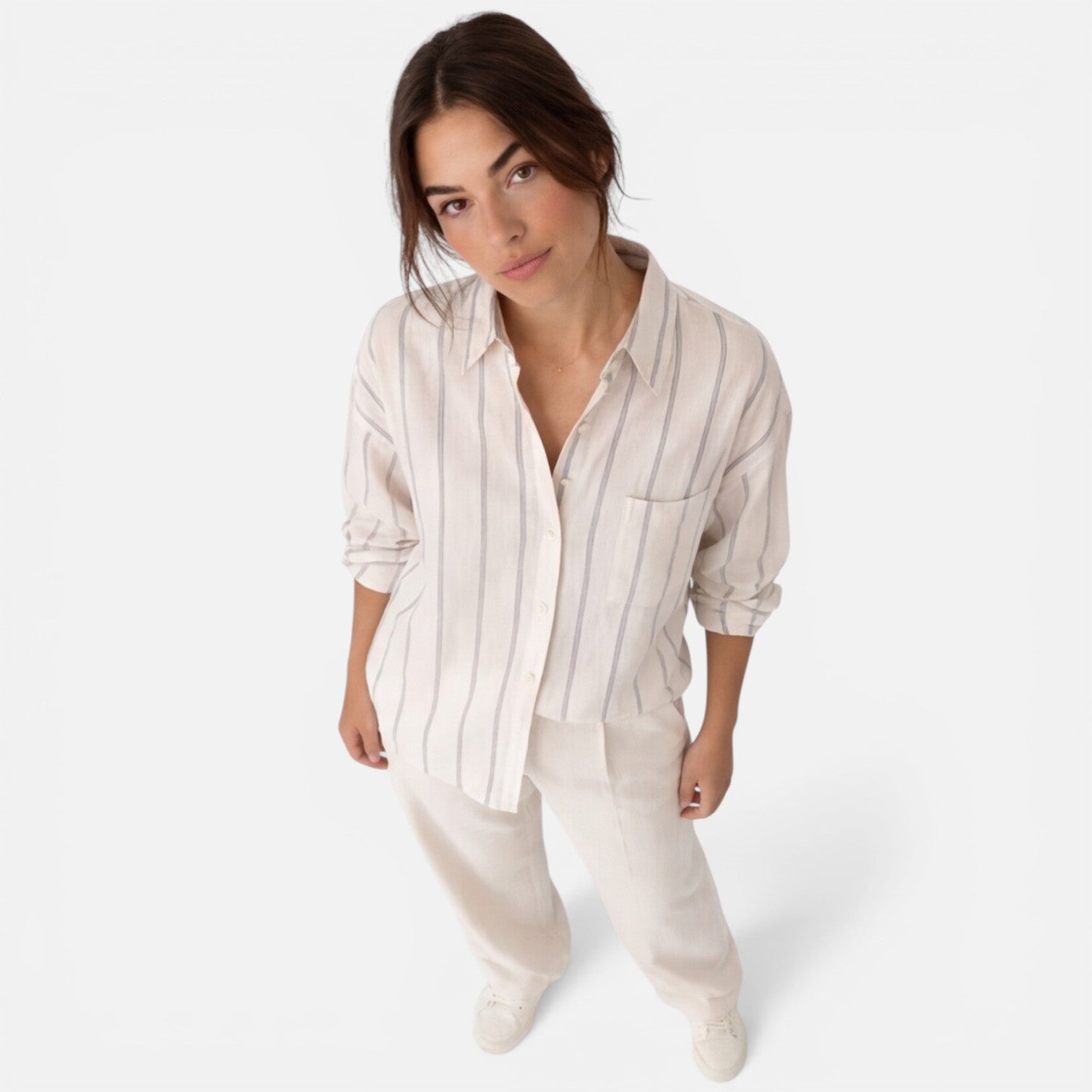 Women’s Striped Button Down Shirt Relaxed Fit Lightweight