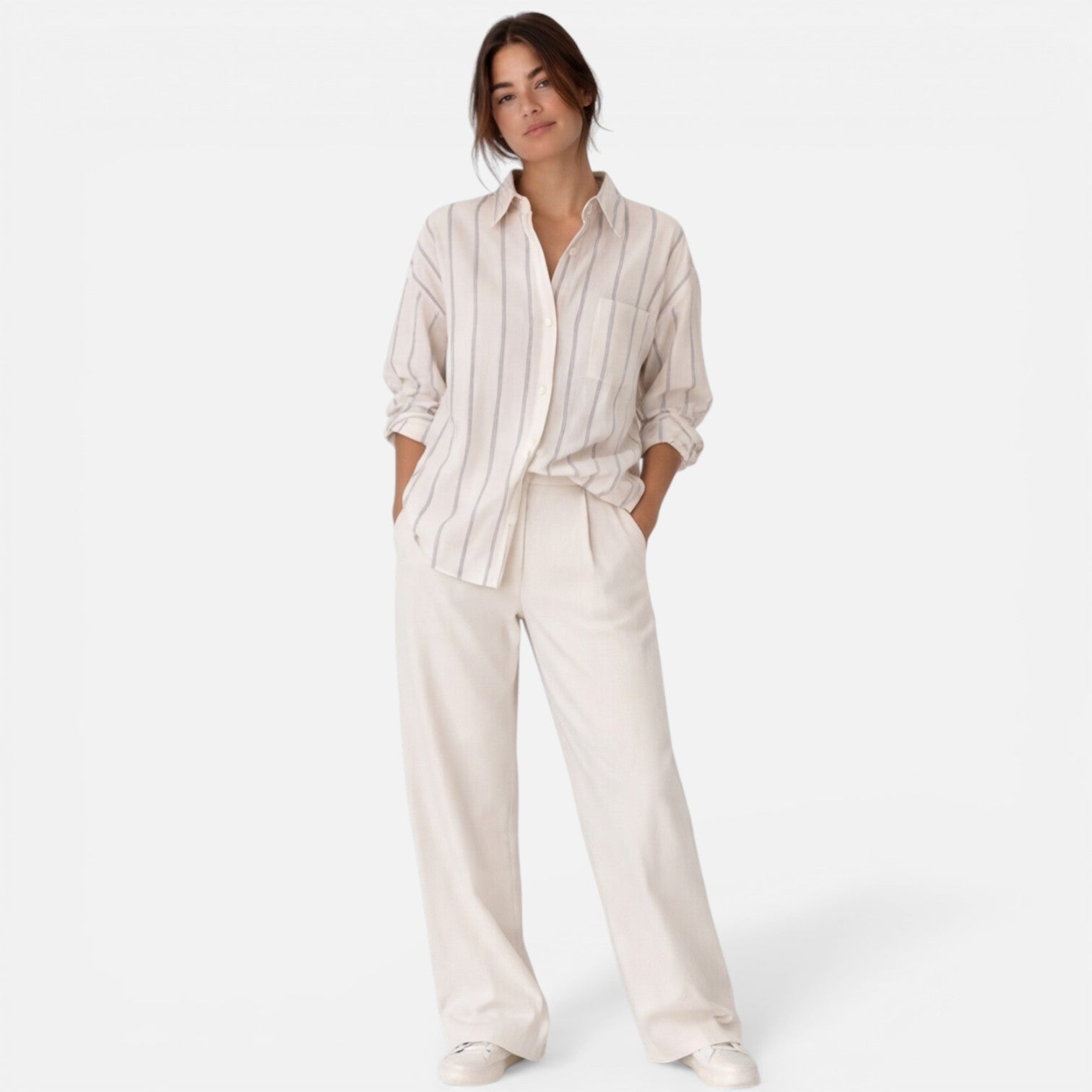 Women’s Striped Button Down Shirt Relaxed Fit Lightweight