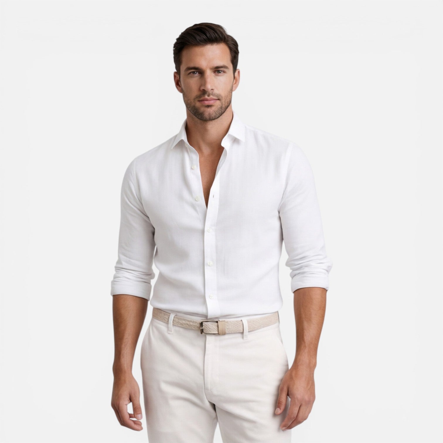 Felorro | Men’s Linen Cotton Blend Shirt Slim Fit Breathable Button Down
