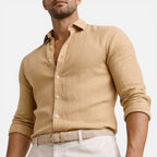 Felorro | Men’s Linen Cotton Blend Shirt Slim Fit Breathable Button Down