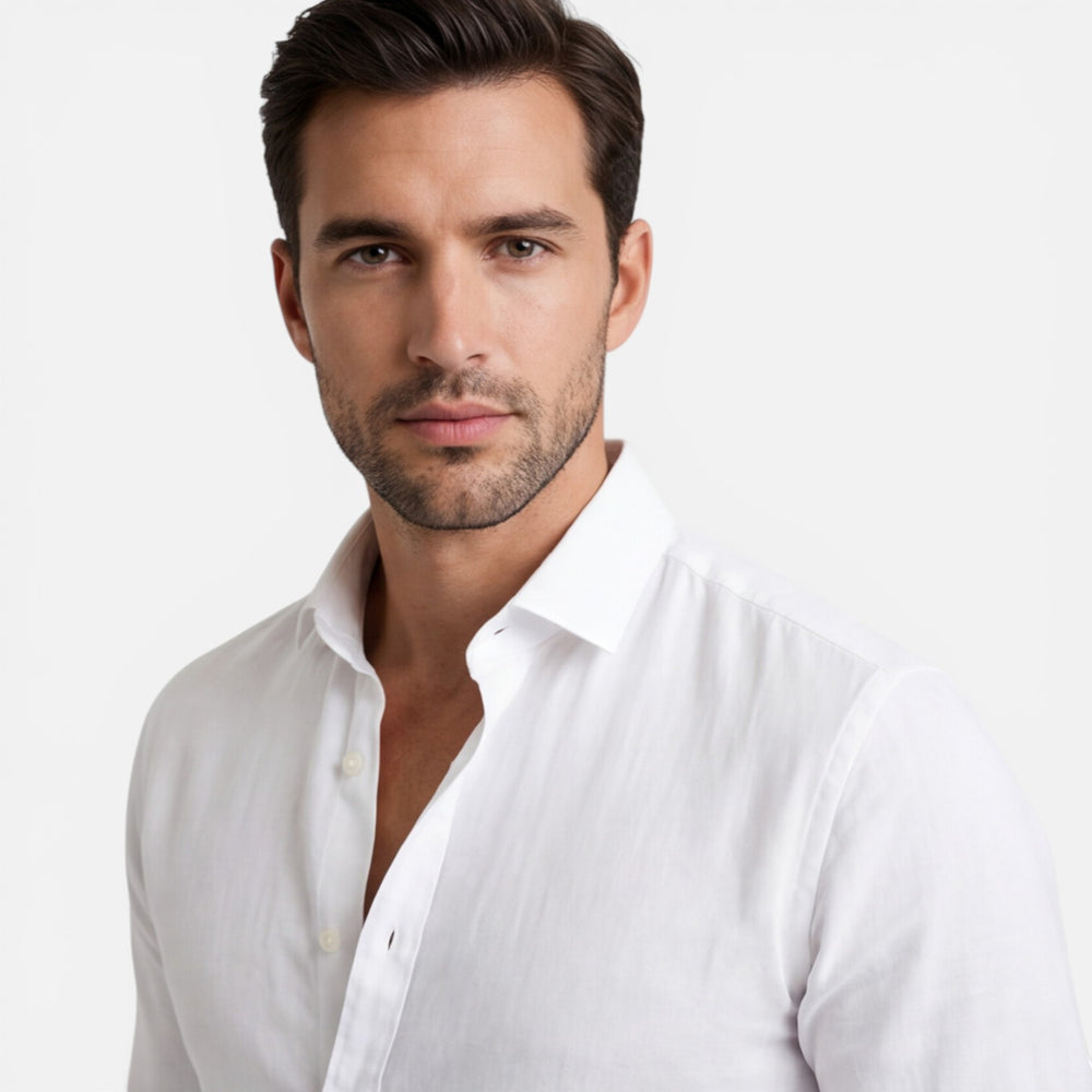 Felorro | Men’s Linen Cotton Blend Shirt Slim Fit Breathable Button Down