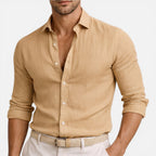 Felorro | Men’s Linen Cotton Blend Shirt Slim Fit Breathable Button Down
