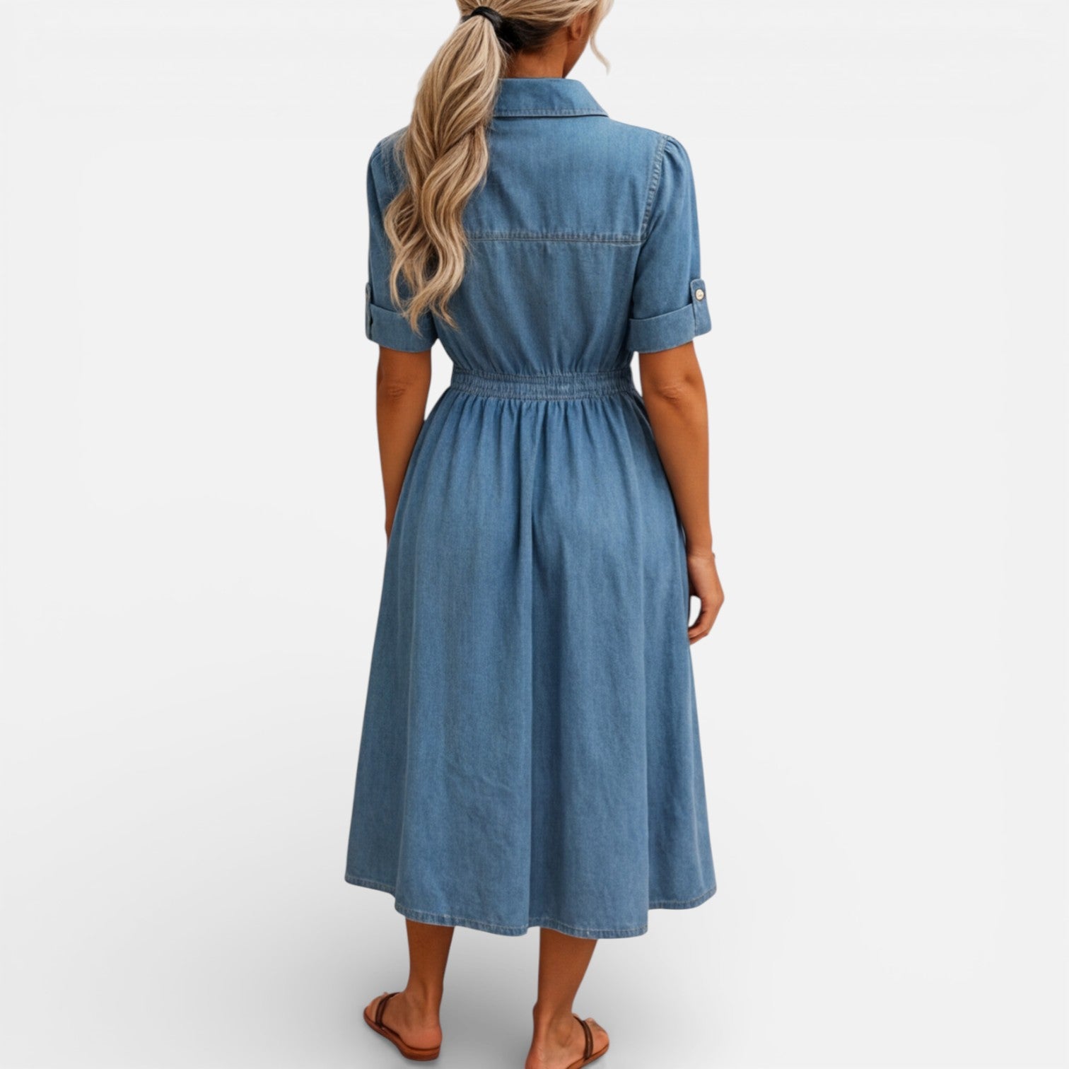 Women’s Denim Shirt Dress Midi Button Front Casual Comfort