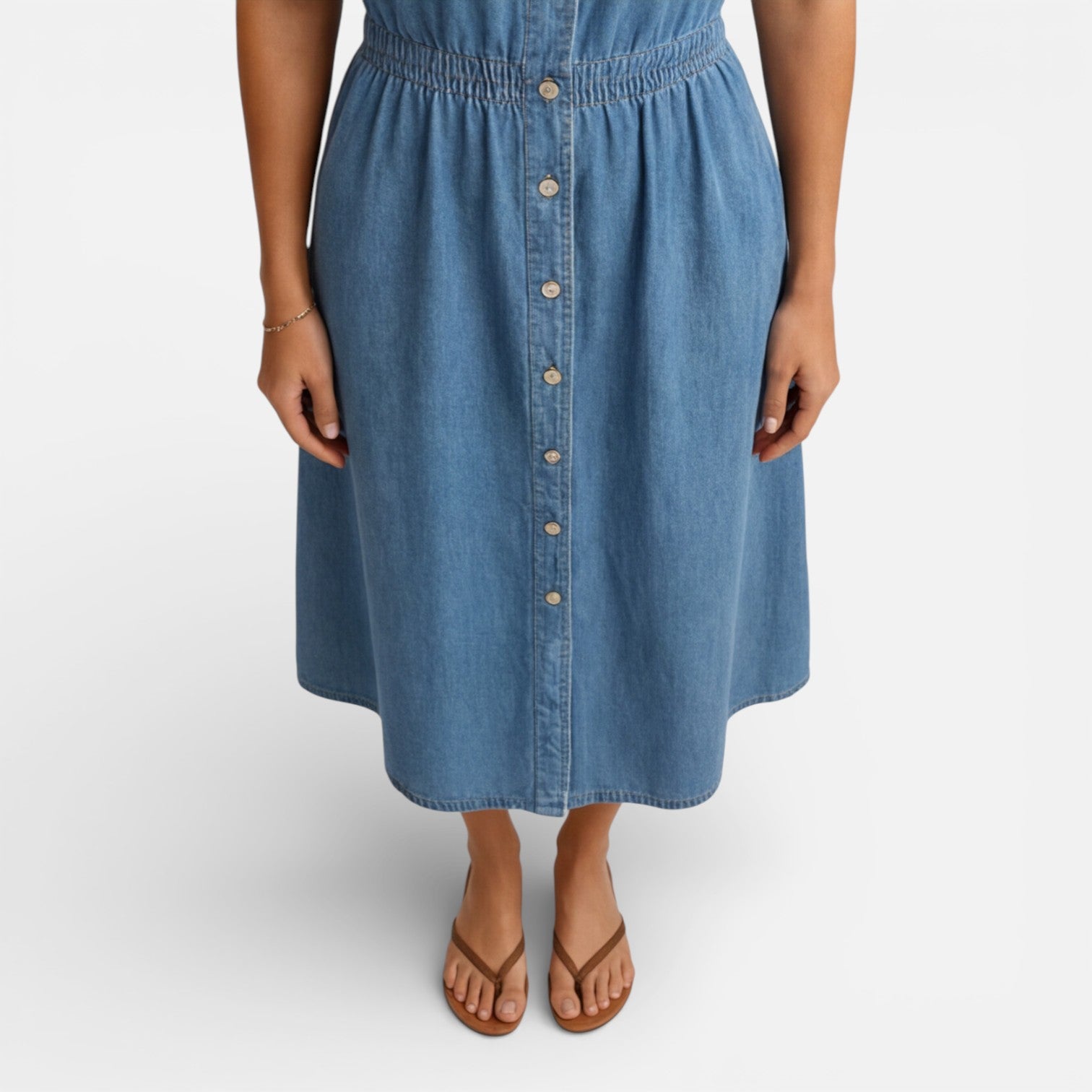 Women’s Denim Shirt Dress Midi Button Front Casual Comfort