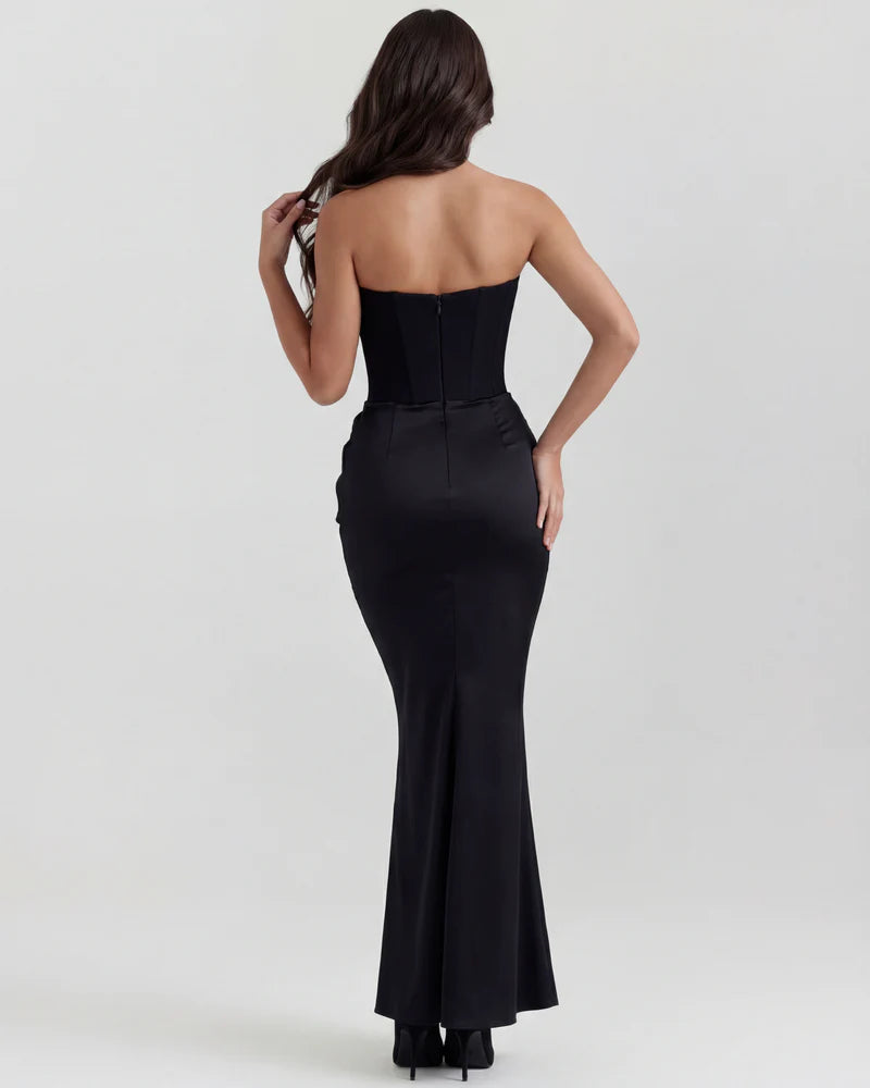 Women’s Strapless Corset Maxi Dress with Ruched Detail