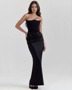 Women’s Strapless Corset Maxi Dress with Ruched Detail