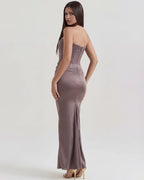 Women’s Strapless Corset Maxi Dress with Ruched Detail