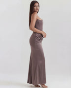 Women’s Strapless Corset Maxi Dress with Ruched Detail