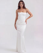 Women’s Strapless Corset Maxi Dress with Ruched Detail