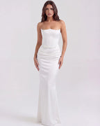 Women’s Strapless Corset Maxi Dress with Ruched Detail