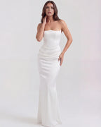 Women’s Strapless Corset Maxi Dress with Ruched Detail