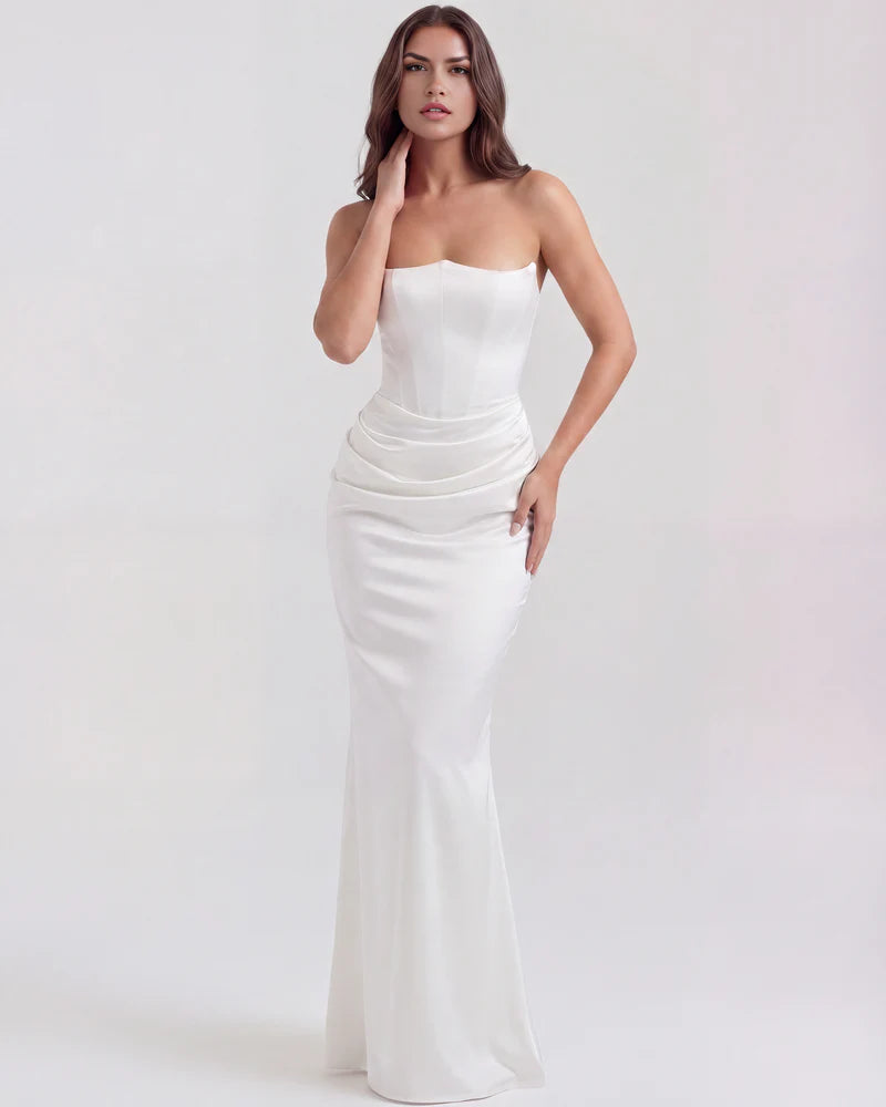 Women’s Strapless Corset Maxi Dress with Ruched Detail