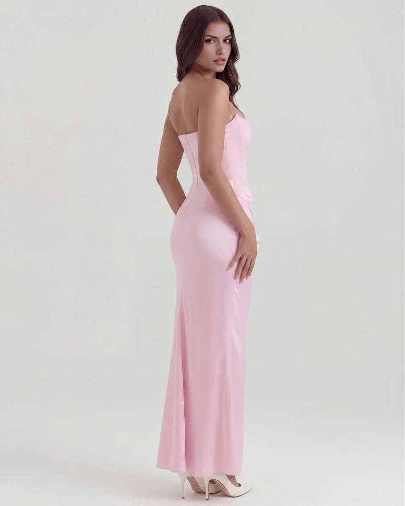 Women’s Strapless Corset Maxi Dress with Ruched Detail