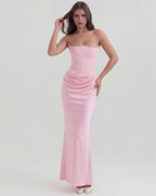 Women’s Strapless Corset Maxi Dress with Ruched Detail