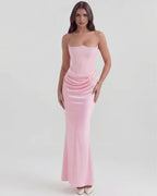 Women’s Strapless Corset Maxi Dress with Ruched Detail