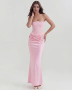 Women’s Strapless Corset Maxi Dress with Ruched Detail