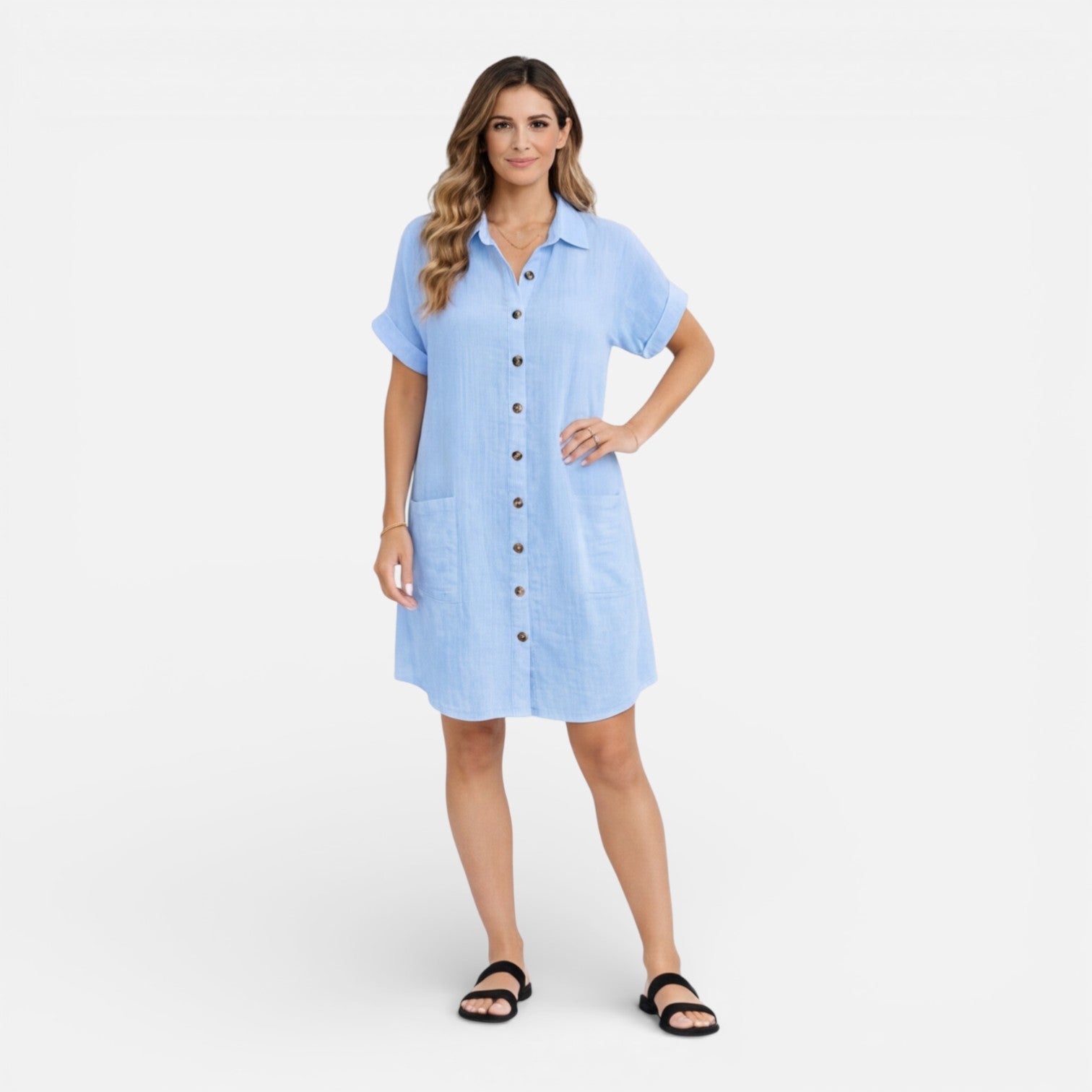 Felorro | Women’s Linen Shirt Dress with Pockets – Casual Summer Dress