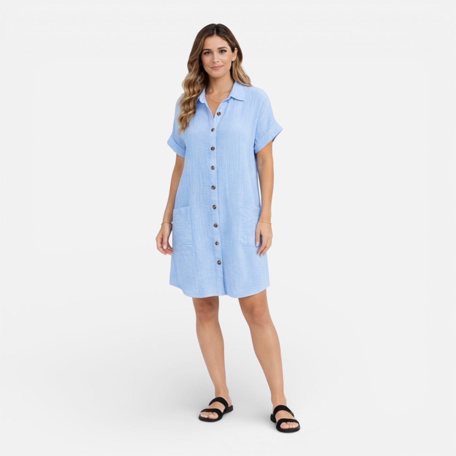 Felorro | Women’s Linen Shirt Dress with Pockets – Casual Summer Dress