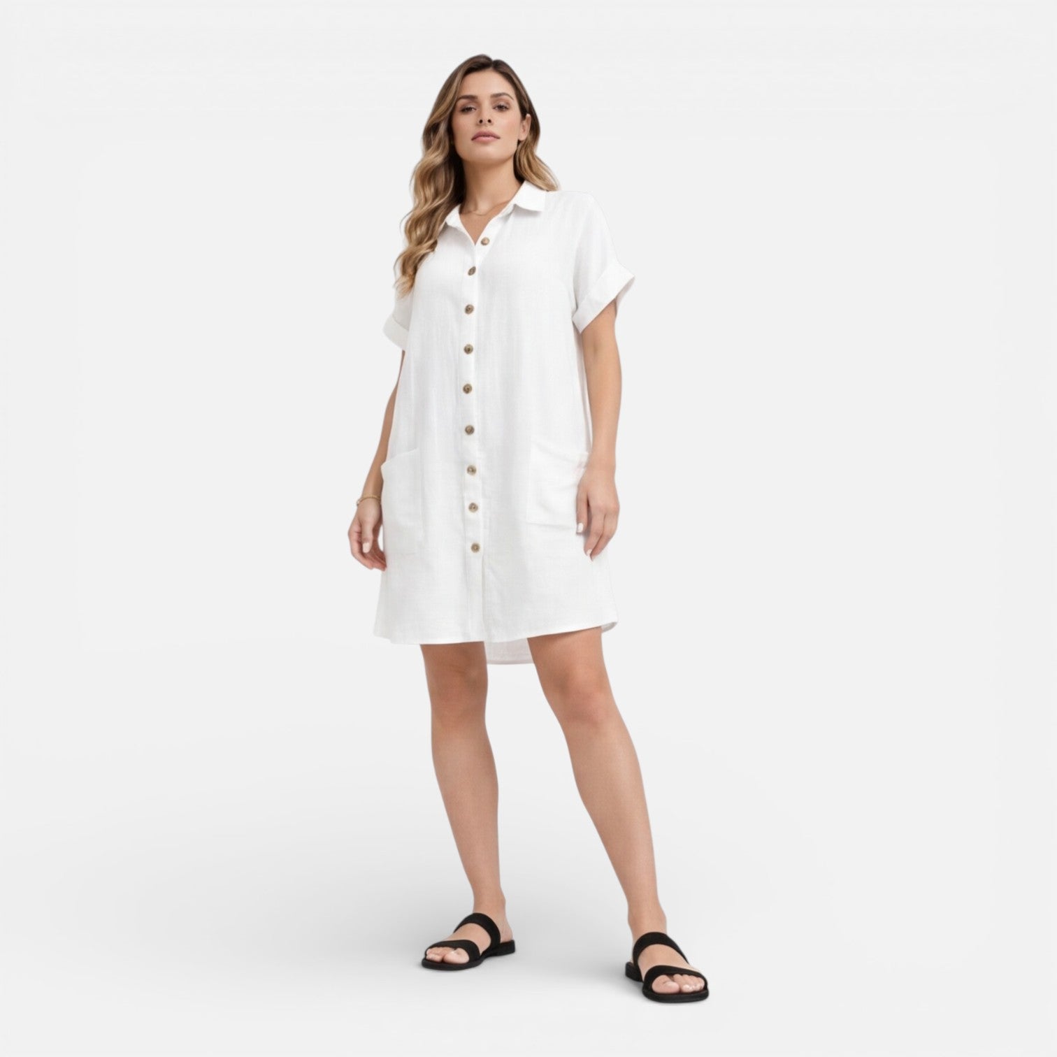 Felorro | Women’s Linen Shirt Dress with Pockets – Casual Summer Dress
