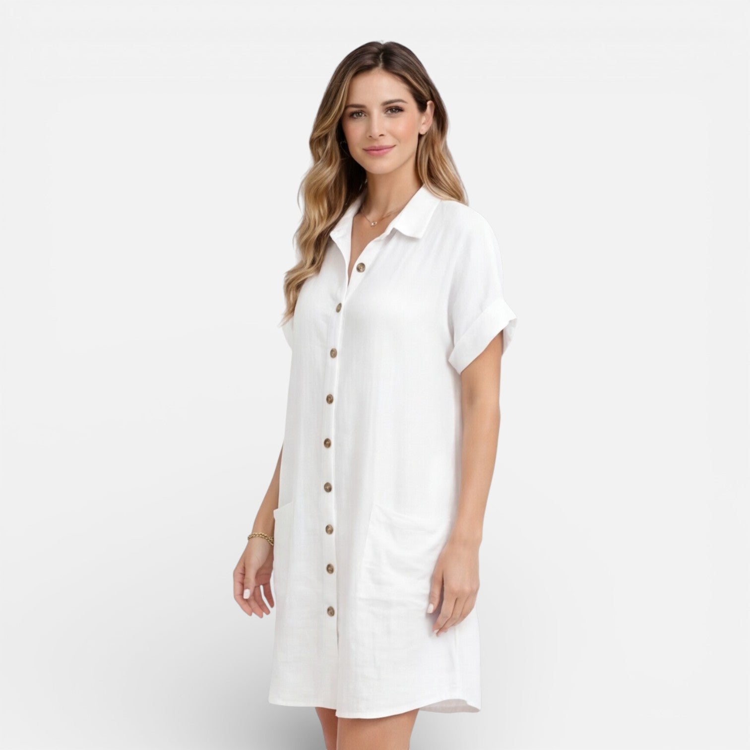 Felorro | Women’s Linen Shirt Dress with Pockets – Casual Summer Dress