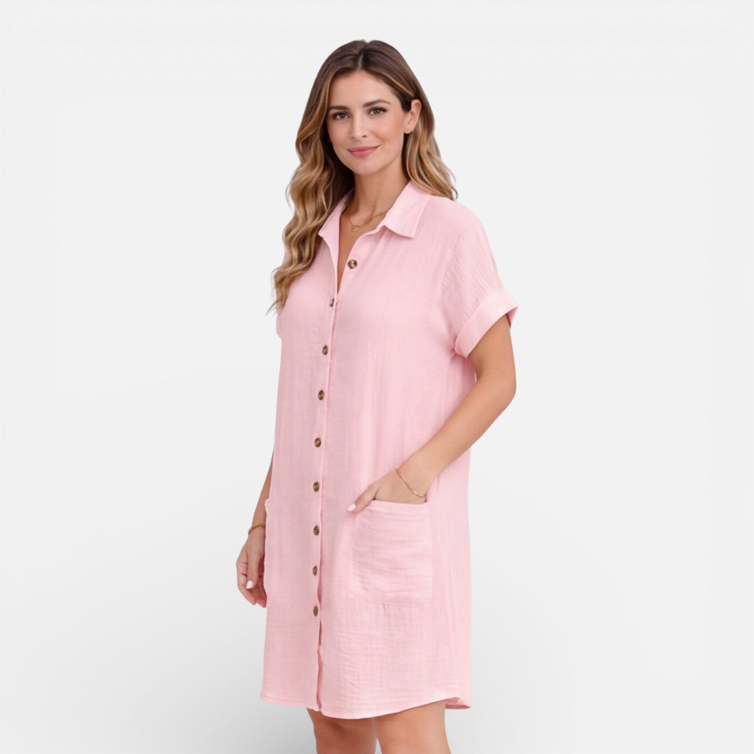 Felorro | Women’s Linen Shirt Dress with Pockets – Casual Summer Dress