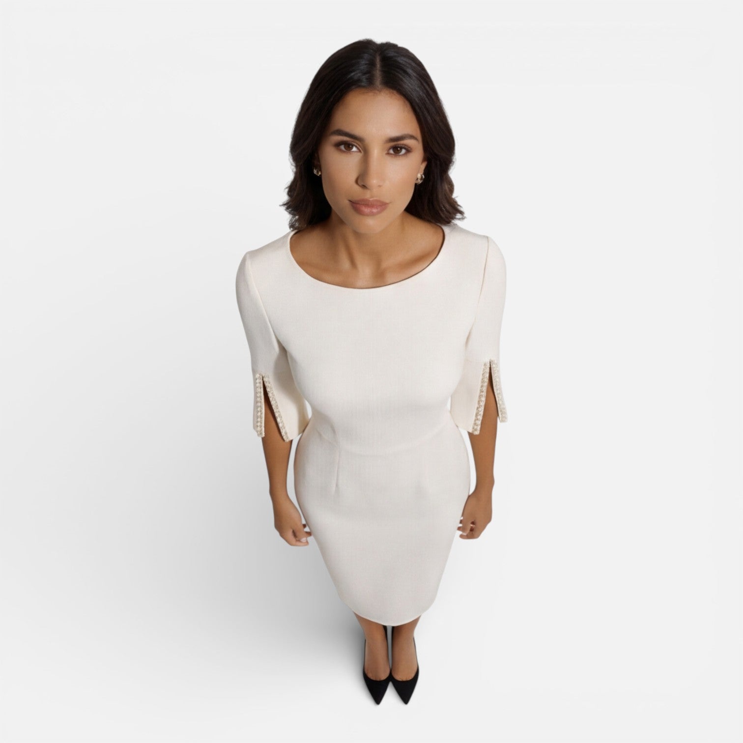 Women’s Elegant Midi Sheath Dress – Tailored Slim Fit Split Sleeve