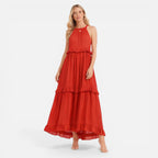 Felorro | Women’s Tiered Maxi Dress Lightweight Flowy Summer Halter Neck