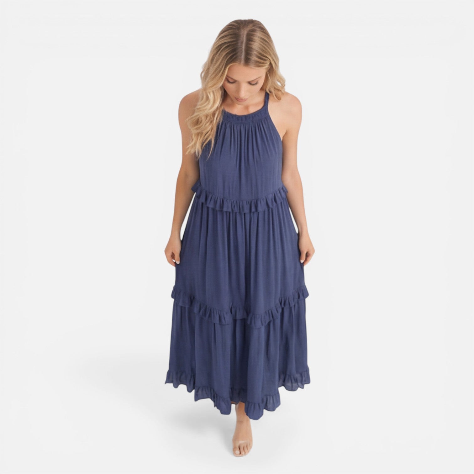 Felorro | Women’s Tiered Maxi Dress Lightweight Flowy Summer Halter Neck