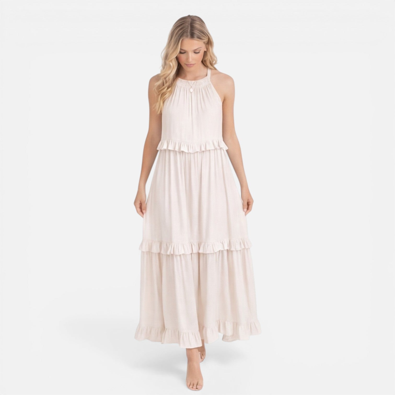 Felorro | Women’s Tiered Maxi Dress Lightweight Flowy Summer Halter Neck