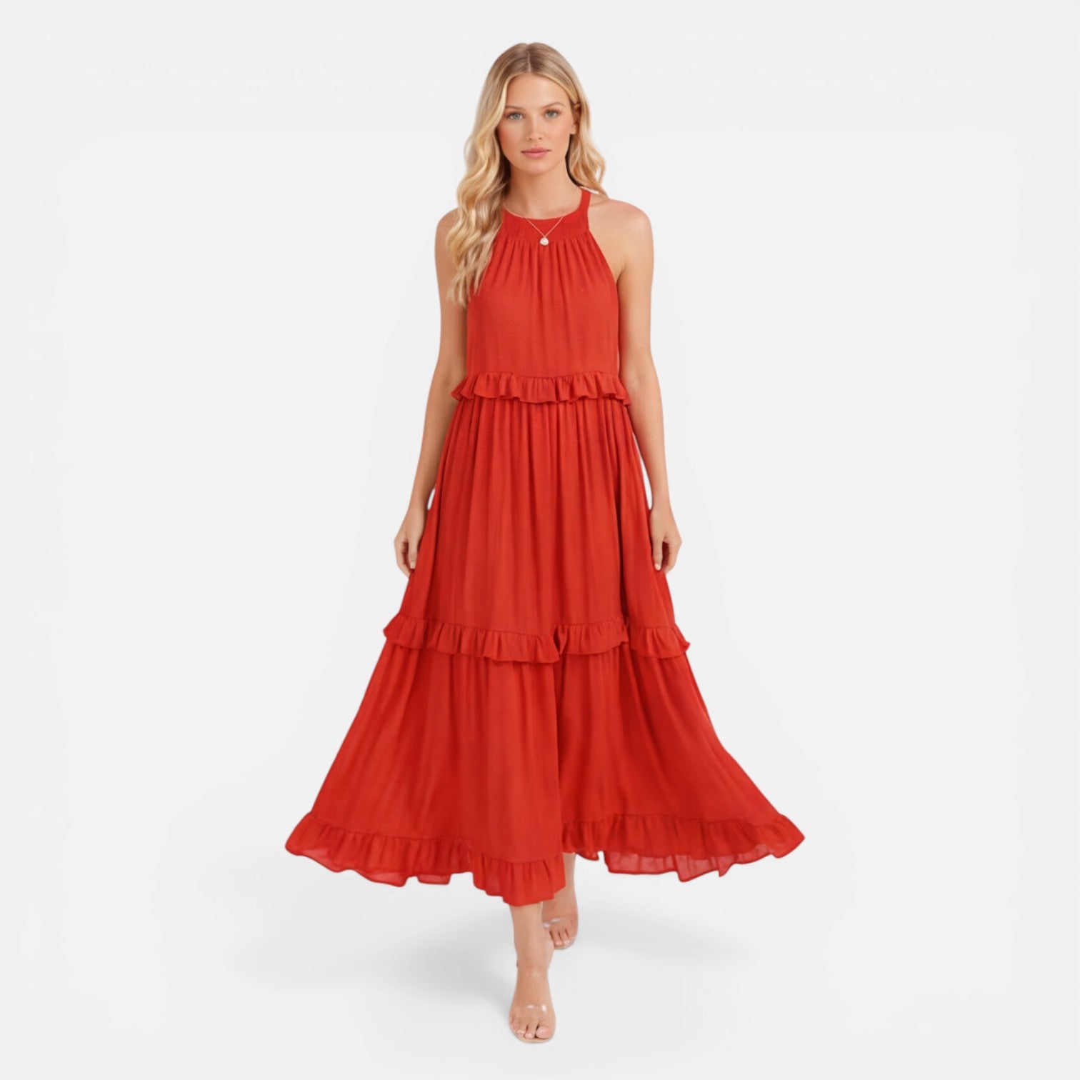 Felorro | Women’s Tiered Maxi Dress Lightweight Flowy Summer Halter Neck