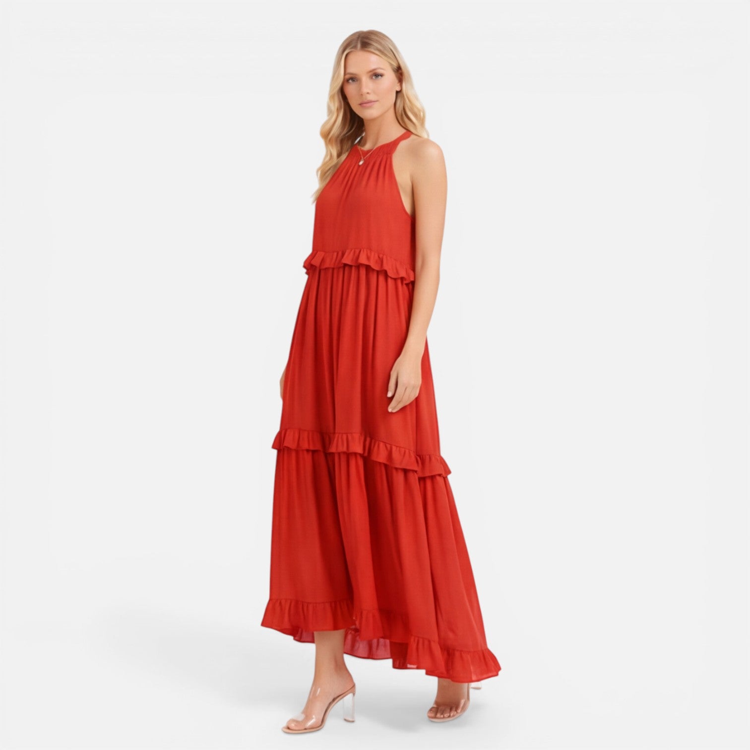 Felorro | Women’s Tiered Maxi Dress Lightweight Flowy Summer Halter Neck