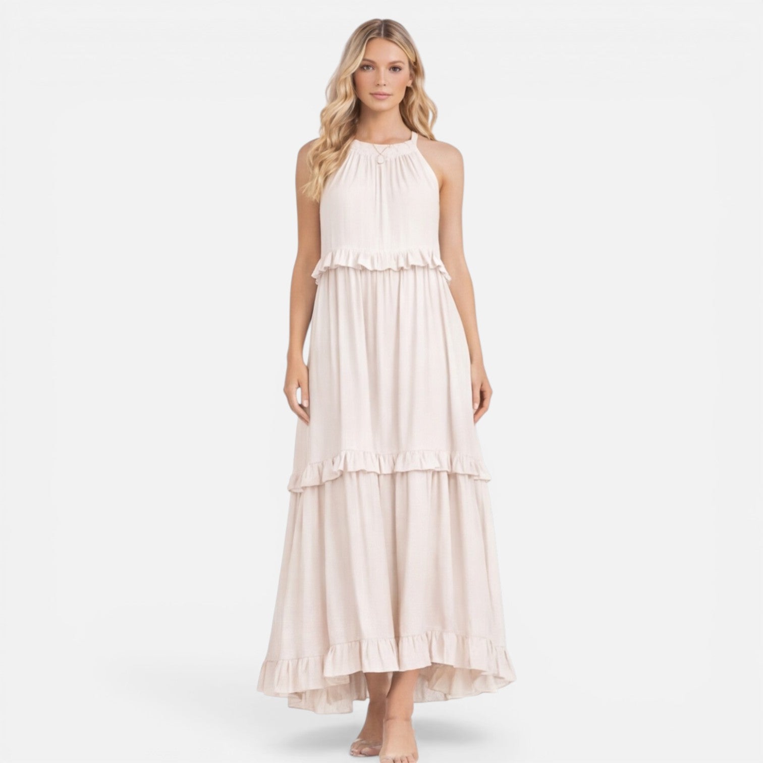 Felorro | Women’s Tiered Maxi Dress Lightweight Flowy Summer Halter Neck